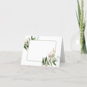 Huwelijksbriefpapier met olijfgroene bladspray bedankkaart