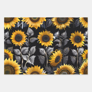 Huwelijkscadeau Zilver & Gouden Zonnebloem Inpakpapier Vel