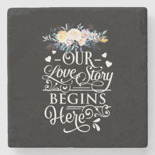 Huwelijkscadeaus Ons liefdesverhaal begint hier Stenen Onderzetter