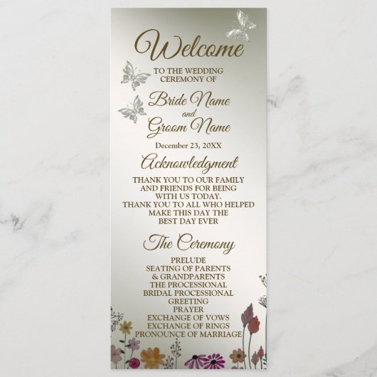 Huwelijksceremonie Kleurrijke Tuin Bloemen Rustiek Programma (Voorkant)