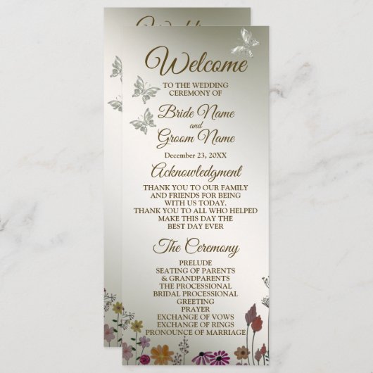 Huwelijksceremonie Kleurrijke Tuin Bloemen Rustiek Programma (Voorkant / Achterkant)