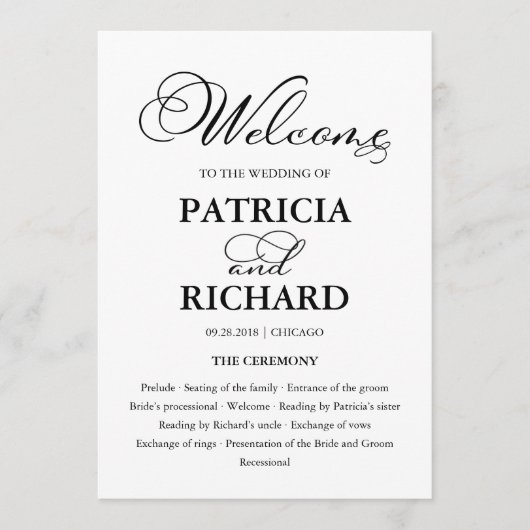 Huwelijksceremonie Orde van Service Elegant Progra Programma (Voorkant)