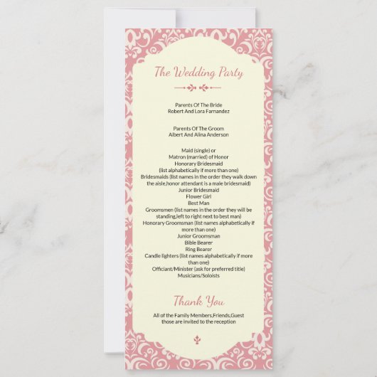 Huwelijksceremonie programma sjabloon (Achterkant)