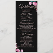 Huwelijksceremonie Roze Bloemen Zwart Modern Programma (Voorkant)