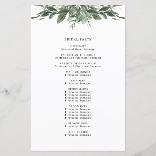 Huwelijksceremonieprogramma met loofblad (Achterkant)