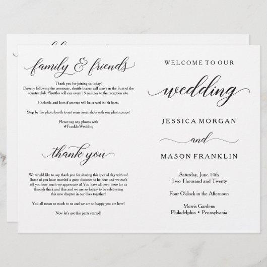 Huwelijksceremonieprogramma's Vouwbare programma's (Voorkant / Achterkant)