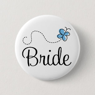 huwelijksdag Bride Blue Button