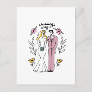 "Huwelijksdag" Whimsische Koppel Illustratie Briefkaart