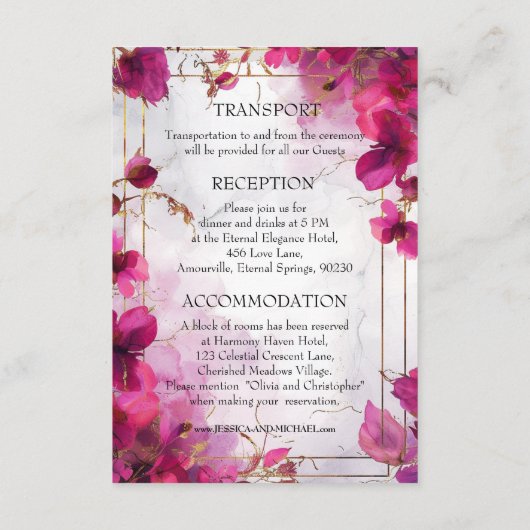 Huwelijksdetails Fuchsia Enchantment: Waterverf Informatiekaartje (Achterkant)