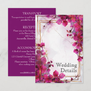 Huwelijksdetails Fuchsia Enchantment: Waterverf Informatiekaartje