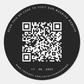 Huwelijksdetails QR-code Eenvoudig Zwart Minimaal  Ronde Sticker