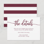 Huwelijksdetails RSVP-kaart Burgundy Calligrafie RSVP Kaartje (Voorkant / Achterkant)