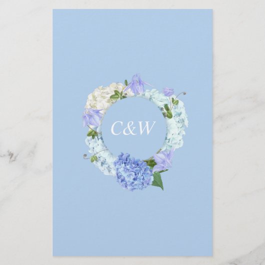 Huwelijksdiner Menu Blauwe Hortensia Bloemengroen (Achterkant)