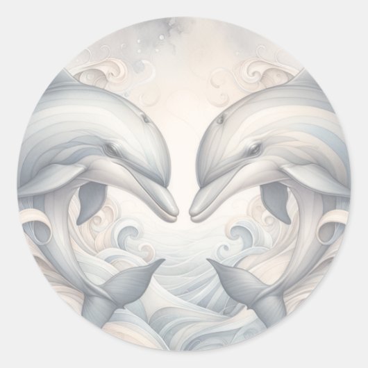 Huwelijksdolfijn Thema Ronde Sticker (Voorkant)