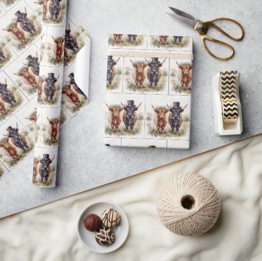 Huwelijkse bruid en bruidegom Schotse hooglanders Cadeaupapier (Crafts)