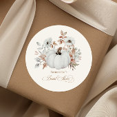 Huwelijkse bruiloft met witte pompoen in de herfst ronde sticker