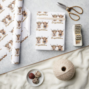 Huwelijkse Highland-runderen in waterverf Cadeaupapier