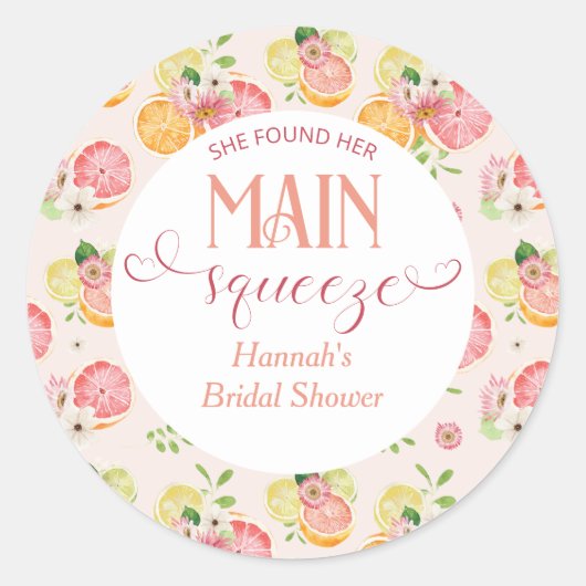 Huwelijkse Hoofdklem Citrus Bruiloft Favor Ronde Sticker (Voorkant)