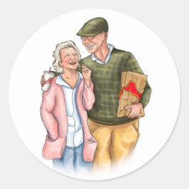 Huwelijkse viering van geliefden, oud schattig ste ronde sticker