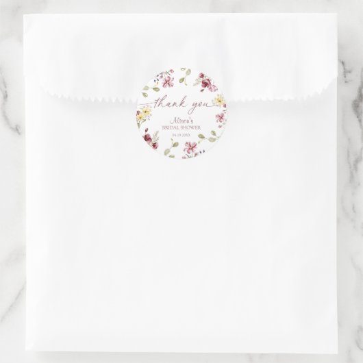Huwelijkse Wildflower Calligraphy Mauve Bruiloft Ronde Sticker (Tas)