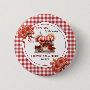 Huwelijksfeest favor met geruite picknick in het l ronde button 5,7 cm