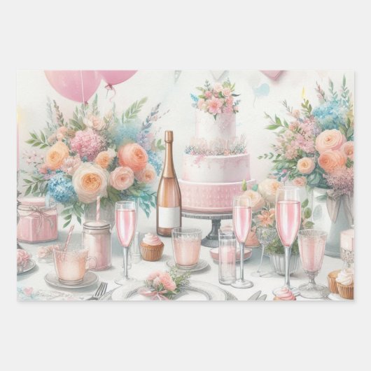 Huwelijksfeest Inpakpapier Plat Vel Set van 3 (Voorkant)