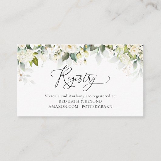 Huwelijksfeest registratie met groene witte rozen informatiekaartje (Voorkant)