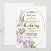 Huwelijksfeest Roze Lelie Bloemen Gouden Frame Kaart (Voorkant / Achterkant)