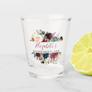Huwelijksfeest Waterverf Burgundy Blauwe Bloemen Shot Glas