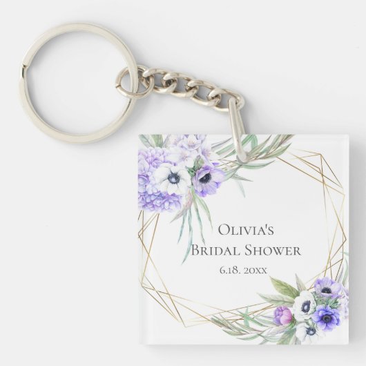 Huwelijksfeestcadeau Violet Anemoon Bloemboeket Sleutelhanger (voorkant)