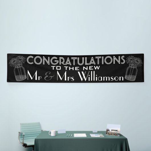 Huwelijksfelicitaties Chalkboard en Mason Jars Spandoek (Beurs)