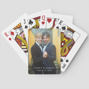 Huwelijksfoto homoseksueel paar met twee bruidegom pokerkaarten