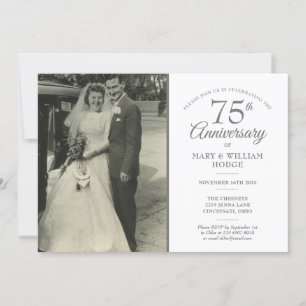 Huwelijksfoto met hartconfetti 75ste verjaardag kaart