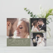 Huwelijksfoto Sagegroene Foto Met Liefde Gemaakte  Bedankkaart (Staand voorkant)
