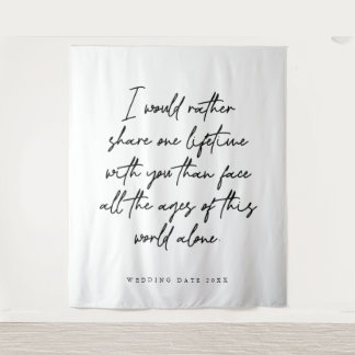 Huwelijksfotobackdrop met liefdescitaat wandkleed