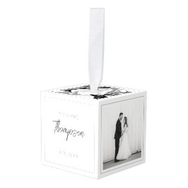 Huwelijksfoto's Mr&Mrs. NAME Moderne Passen getrou Kubus Ornament