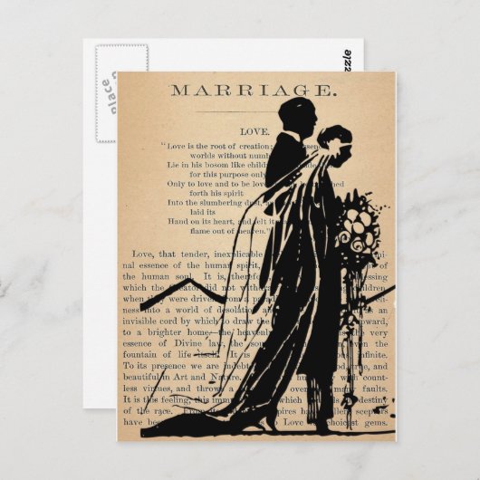 Huwelijksgedicht van Longfellow Bride Groom Silhou Briefkaart (Voorkant / Achterkant)