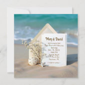 Huwelijksgelofte Vernieuwing In Strandzand Met Zee Save The Date (Voorkant)