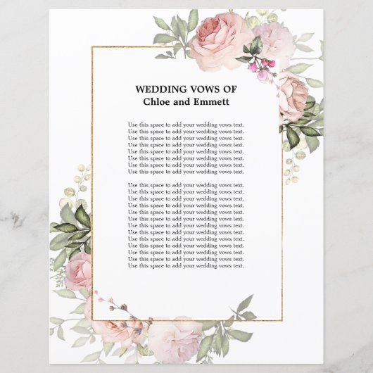 Huwelijksgeloften Pink Rose Floral (Voorkant)