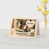 Huwelijksgelukwensen Bruid en Bruidegom Sepia Kaart (Gele Bloem)