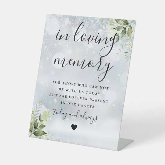 Huwelijksgroen In Loving Memory Memorial Winter Reclamebord Met Voetstuk (Voorkant)