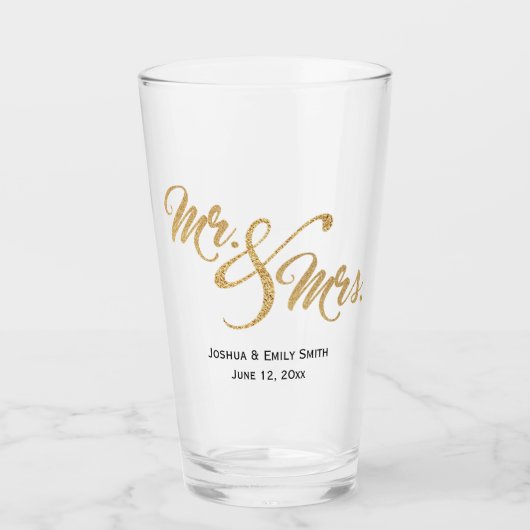 Huwelijksgunst Geschenk Mr en Mrs Goud Glitter Glas (Voorkant)