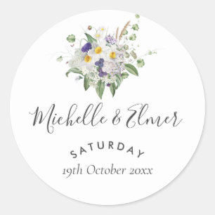 Huwelijksgunst met wilde bloemen en groen ronde sticker