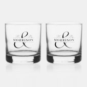 Huwelijksgunst Mr. Mrs. Black White Whisky Glas (Voorkant)