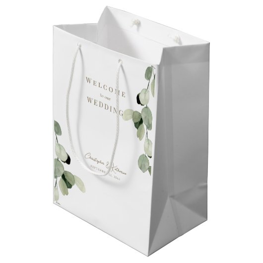 Huwelijksgunst Welkom Groen Gouden Tekst Medium Cadeauzakje (Voorkant Gekanteld)