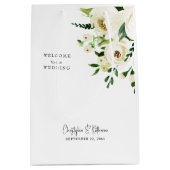 Huwelijksgunst Welkom Witte Bloemen Medium Cadeauzakje (Voorkant)