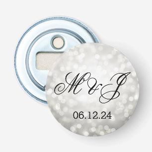 Huwelijksgunst Zilveren Glitter Lights Button Flesopener