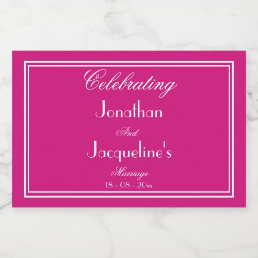 Huwelijksgunsten Chique Script Namen Magenta Mini Sparkling Wijnetiket (Enkel label)