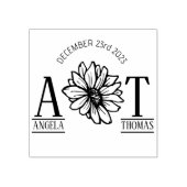 huwelijksgunsten - monogram zonnebloem 	rubberstempel (Afrduk)