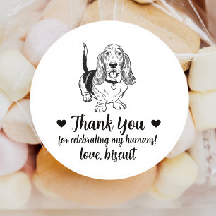Huwelijksgunststickers met op maat gemaakte Basset Ronde Sticker